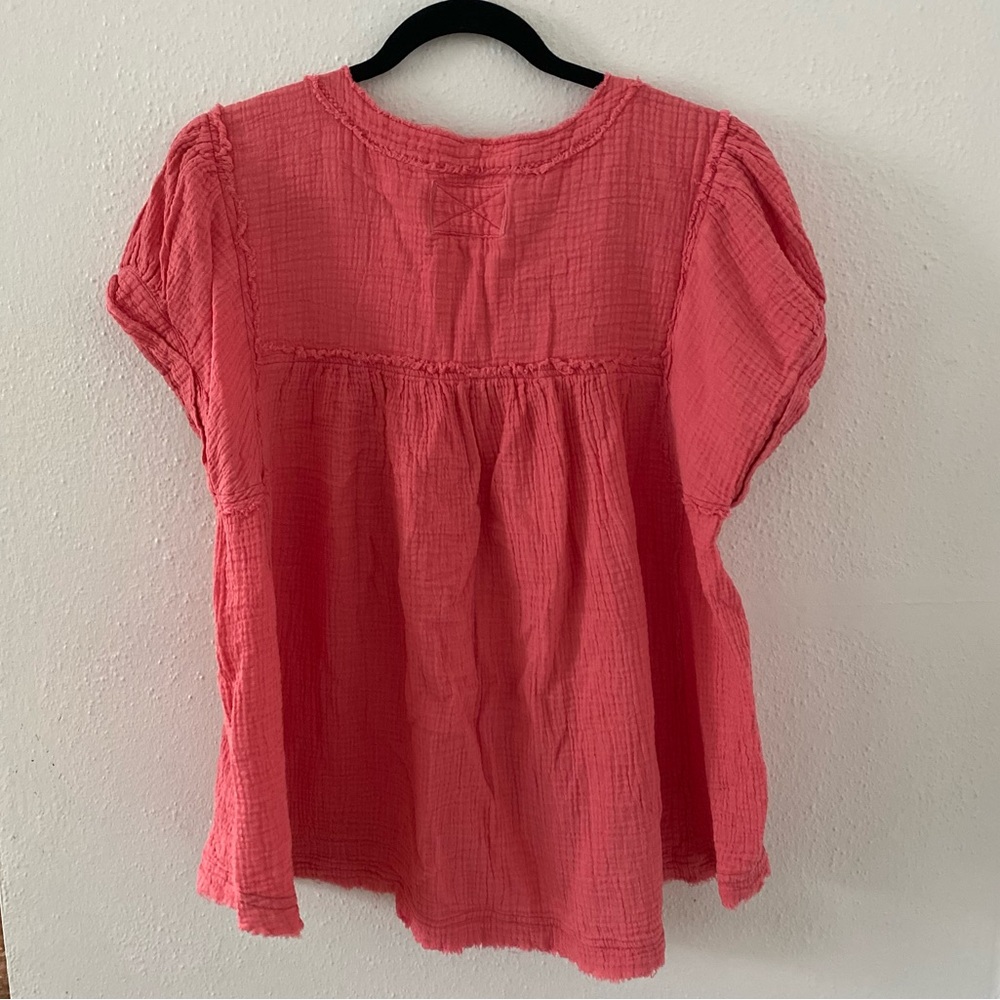 We the Free Horizons Double Cross Cotton Gauze Top Coral Paradise Size Medium - Picture 6 of 9
